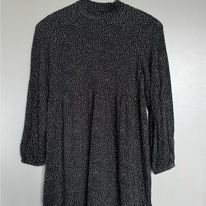 Pull&Bear Black and White Polka Dot Long Sleeve Babydoll Dress